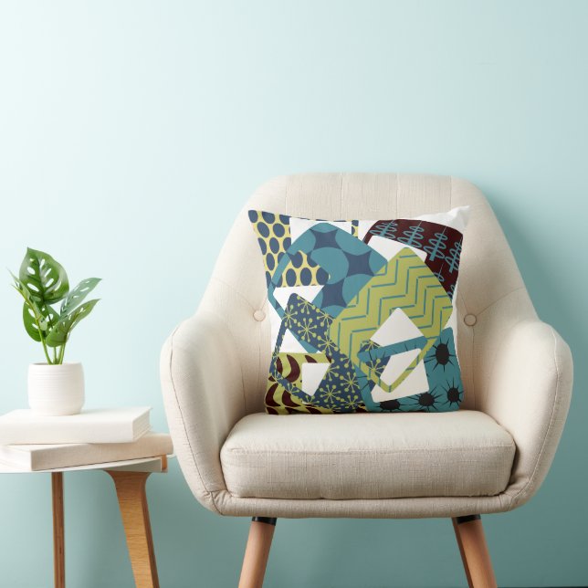 Rounded Mid-Century Modern Rectangles  Throw Pillow (Chair)