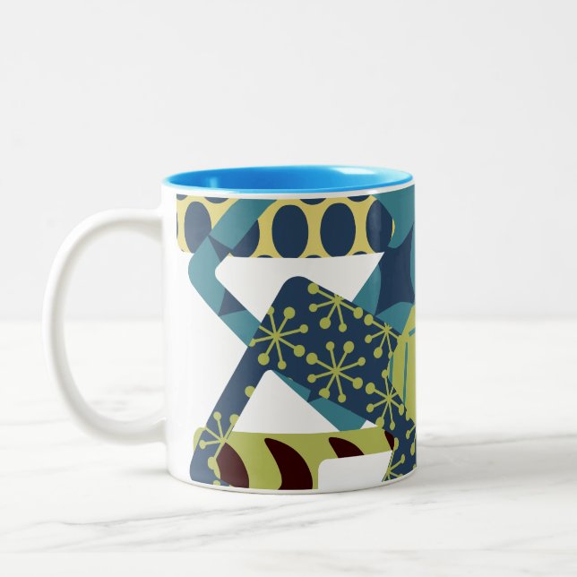 Rounded Mid-Century Modern Rectangles  Two-Tone Coffee Mug (Left)