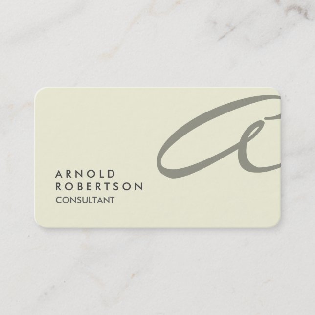 Rounded Monogram Plain Beige Trendy Business Card (Front)