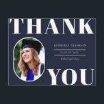Rounded Photo Frame Graduation Thank You Postcard<br><div class="desc">Rounded front photo frame,  senior class graduation thank you postcard. Solid navy blue colour background,  white bold type "THANK YOU" and text template lines for graduate's name,  class of year and school.</div>