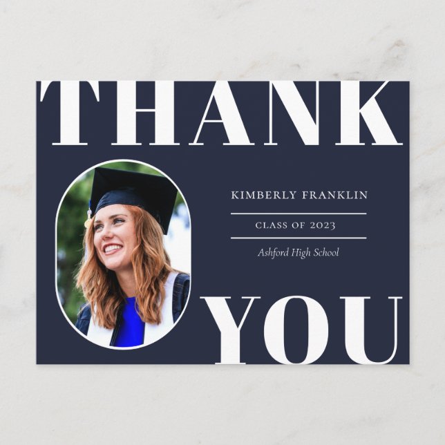 Rounded Photo Frame Graduation Thank You Postcard (Front)