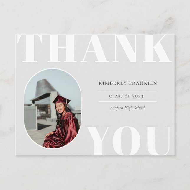 Rounded Photo Frame Graduation Thank You Postcard (Front)