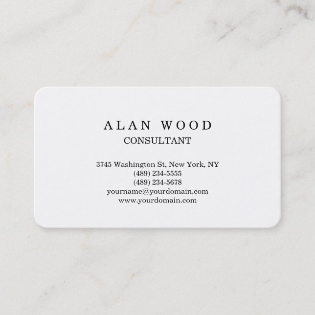 Rounded Plain Simple White Trendy Minimalist Business Card (Front)