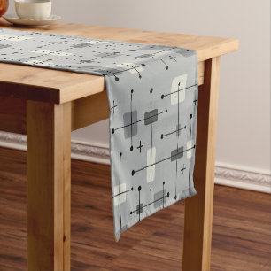 Rounded Rectangles Squares Grey Short Table Runner