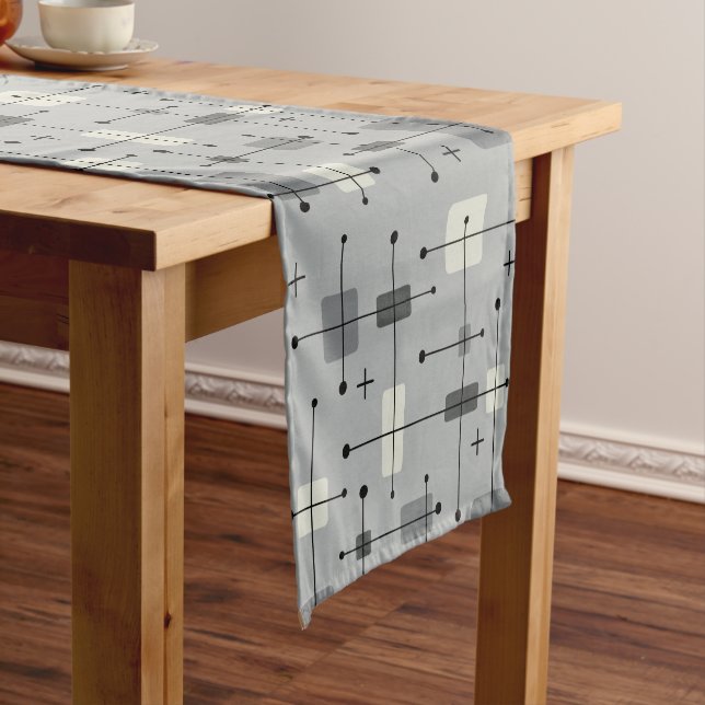 Rounded Rectangles Squares Grey Short Table Runner (In Situ)