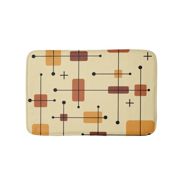 Rounded Rectangles Squares Orange Bath Mat (Front)