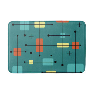 Rounded Rectangles Squares Teal Bath Mat