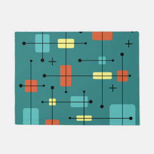 Rounded Rectangles Squares Teal Doormat
