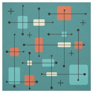 Rounded Rectangles Squares Teal Fabric