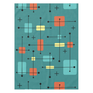 Rounded Rectangles Squares Teal Tablecloth