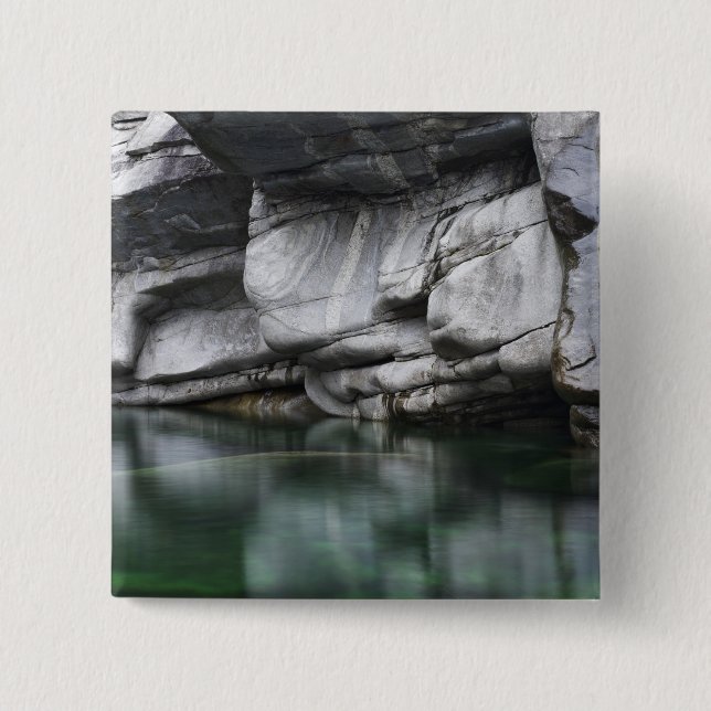 Rounded Rock Cliff by Verzasca River 2 Inch Square Button (Front)