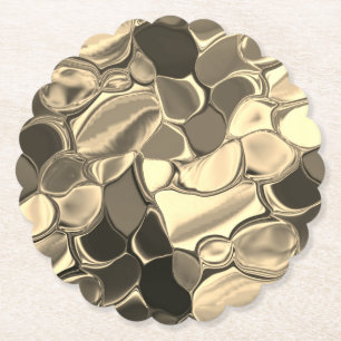 Rounded shapes in bronze colour or beige, glossy paper coaster