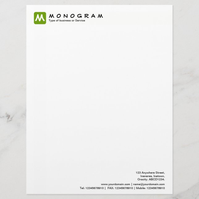 Rounded Square Monogram - Avocado Letterhead (Front)