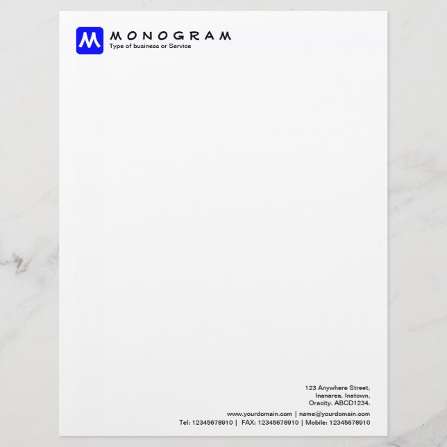Rounded Square Monogram - Blue Letterhead (Front)