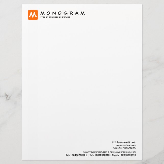 Rounded Square Monogram - Orange Letterhead (Front)