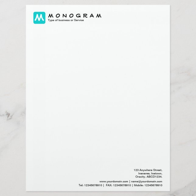 Rounded Square Monogram - Turquoise Letterhead (Front)
