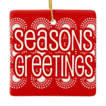 Rounded Square Red Seasons Greetings Ornament