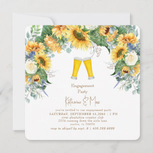 Rounded Square Sunflowers & Beer Engagement Party  Invitation