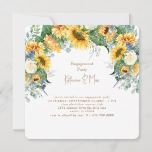 Rounded Square Sunflowers Engagement Party  Invitation