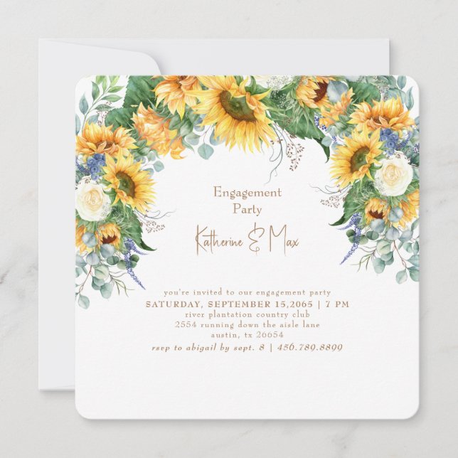 Rounded Square Sunflowers Engagement Party  Invitation (Front)