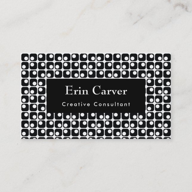 Rounded Squares Retro Black & White Pattern Business Card (Front)