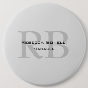 Rounded White Grey Monogram Manager 6 Inch Round Button