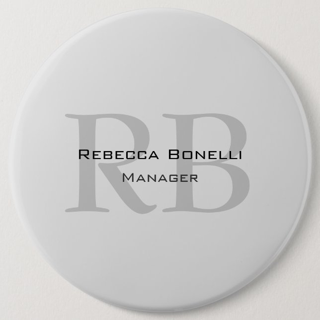 Rounded White Grey Monogram Manager 6 Inch Round Button (Front)