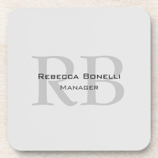 Rounded White Grey Monogram Manager Coaster