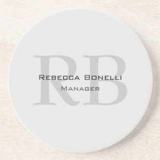 Rounded White Grey Monogram Manager Coaster