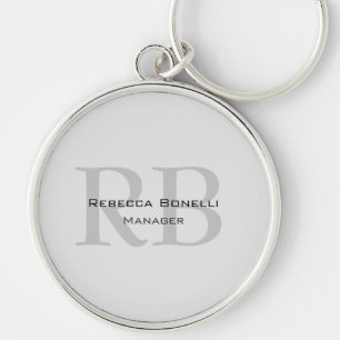 Rounded White Grey Monogram Manager Keychain