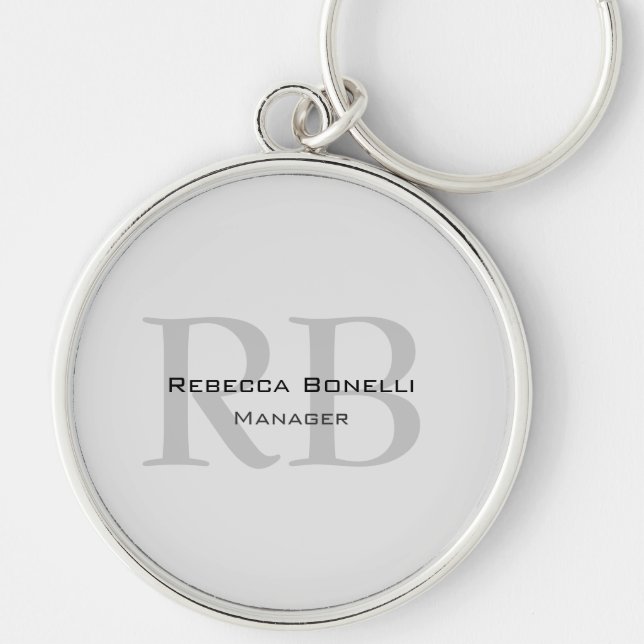Rounded White Grey Monogram Manager Keychain (Front)