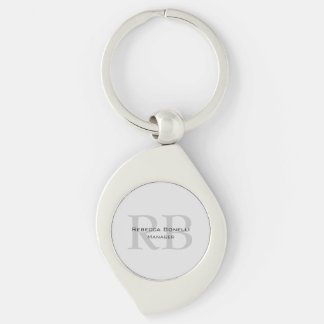 Rounded White Grey Monogram Manager Keychain