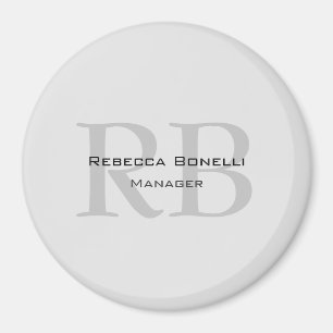 Rounded White Grey Monogram Manager Magnet