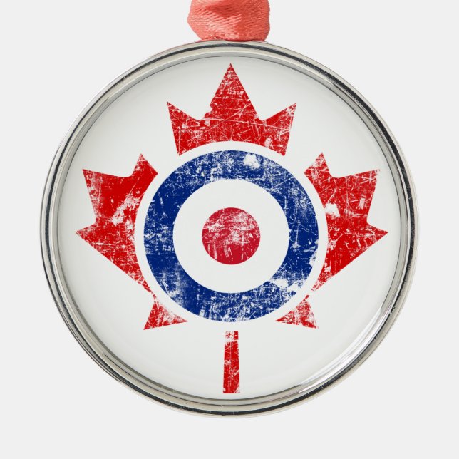Roundel Canada Curling Hockey Target Grunge Ice Metal Ornament (Front)