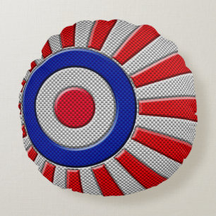 Roundel Sunburst Design Carbon Fibre Style Decor Round Pillow