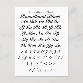 Roundhand Black - Zazzle Font Sampler Sheet Postcard