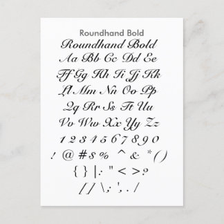 Roundhand Bold - Zazzle Font Sampler Sheet Postcard