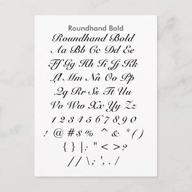 Roundhand Bold - Zazzle Font Sampler Sheet Postcard (Front)