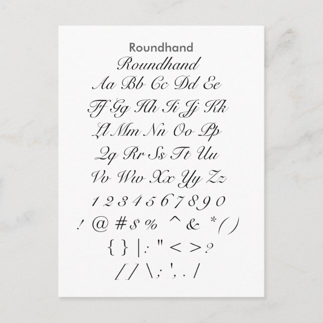 Roundhand - Zazzle Font Sampler Sheet Postcard (Front)
