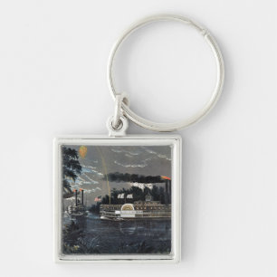 Rounding a Bend on the Mississippi Steamboat Keychain