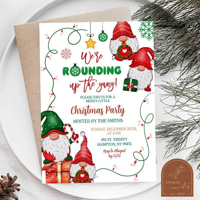 Rounding Up The Gang Gnome Christmas Party Invitation (Creator Uploaded)