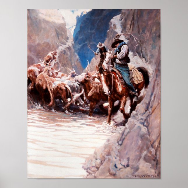 Rounding Up Western Art by NC Wyeth Poster (Front)