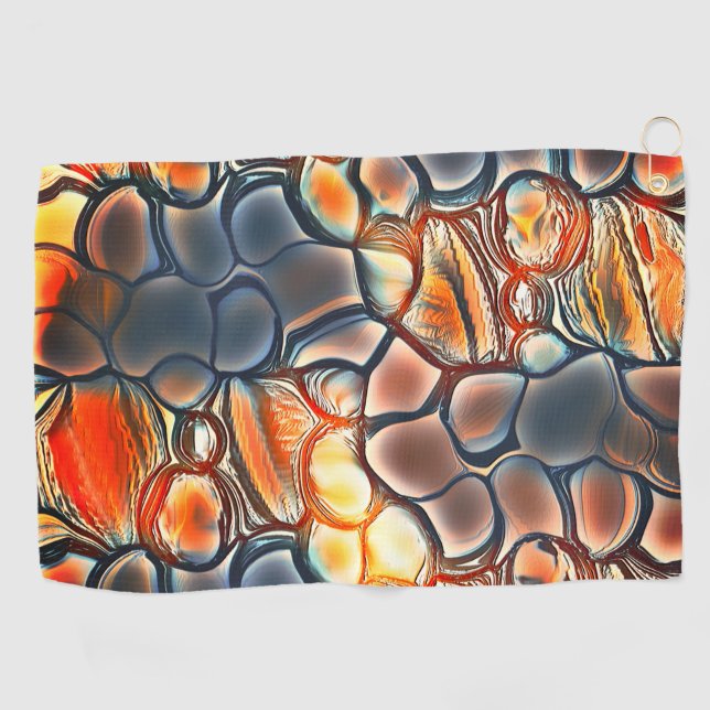 Roundish shapes in burnt cyan and ember orange     golf towel (Horizontal)