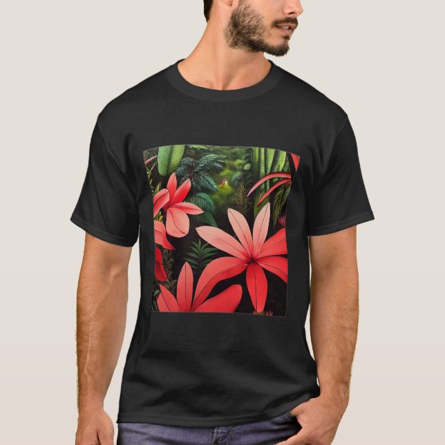 Rousseau Jungle Flowers Basic Dark T-Shirt  (Front)