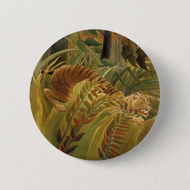 Rousseau Jungle Tropical Tiger Art 2 Inch Round Button (Front)