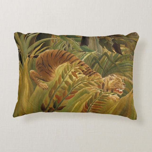 Rousseau Jungle Tropical Tiger Art Accent Pillow (Back)