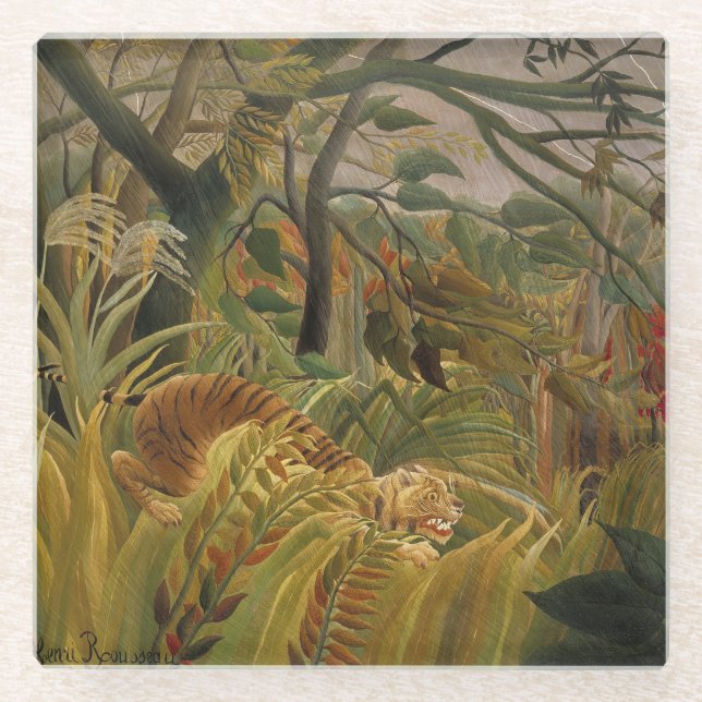Rousseau Jungle Tropical Tiger Art Glass Coaster (Front)