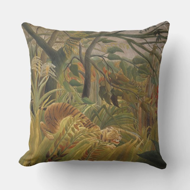 Rousseau Jungle Tropical Tiger Art Throw Pillow (Front)