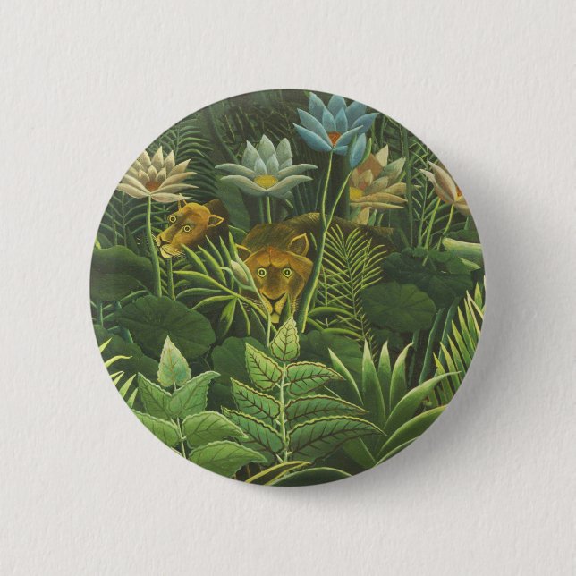 Rousseau Tropical Jungle Lion Painting 2 Inch Round Button (Front)