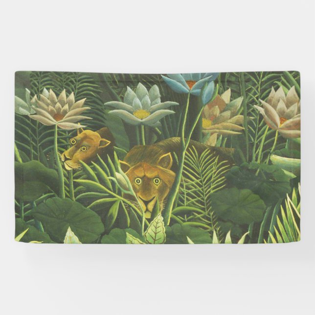 Rousseau Tropical Jungle Lion Painting Banner (Horizontal)